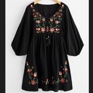 Black Babydoll Embroidered Dress